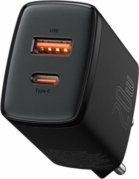 Зарядний Пристрій Baseus 1USB + Type-C Compact Quick Charger 20W (CCXJ-B01) Black 214779 фото