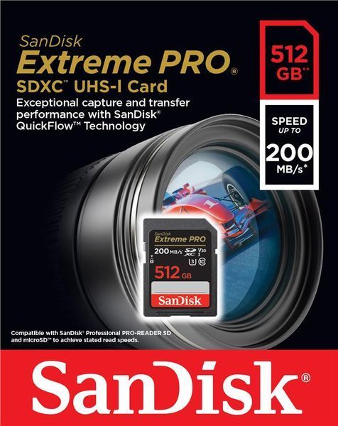 Карта пам'яті SanDisk SD 512GB C10 UHS-I U3 R200/W140MB/s Extreme Pro V30 (SDSDXXD-512G-GN4IN) 375714 фото