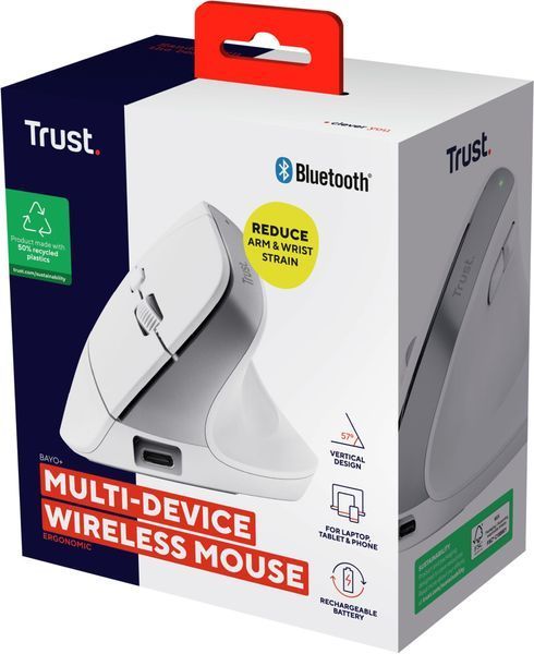Миша Trust Bayo+ Multidevice Ergonomic, BT/WL/USB-A, біла 392732 фото