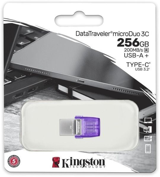 Флеш-пам'ять USB Kingston DT microDuo 3C 256GB USB-A+USB-C (DTDUO3CG3/256GB) 319791 фото