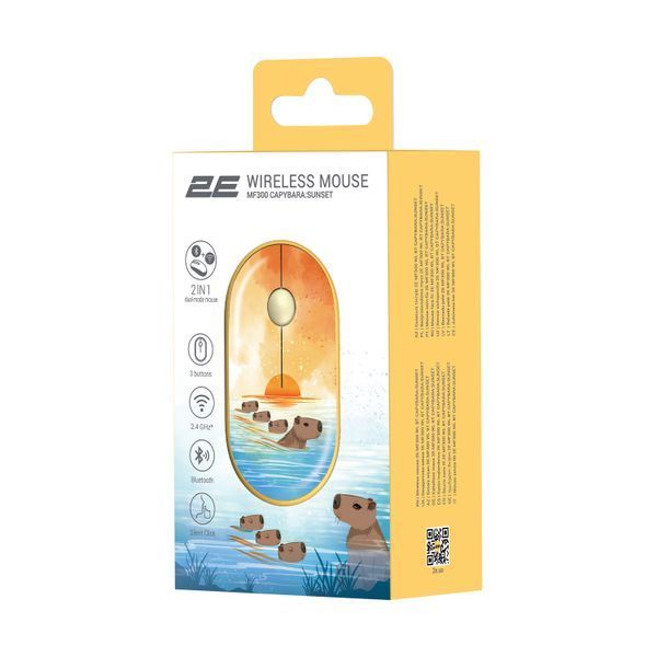 Миша 2E MF300 CAPYBARA:SUNSET Silent WL BT, жовтий (2E-MF300WCAPIBARAYW) 373838 фото
