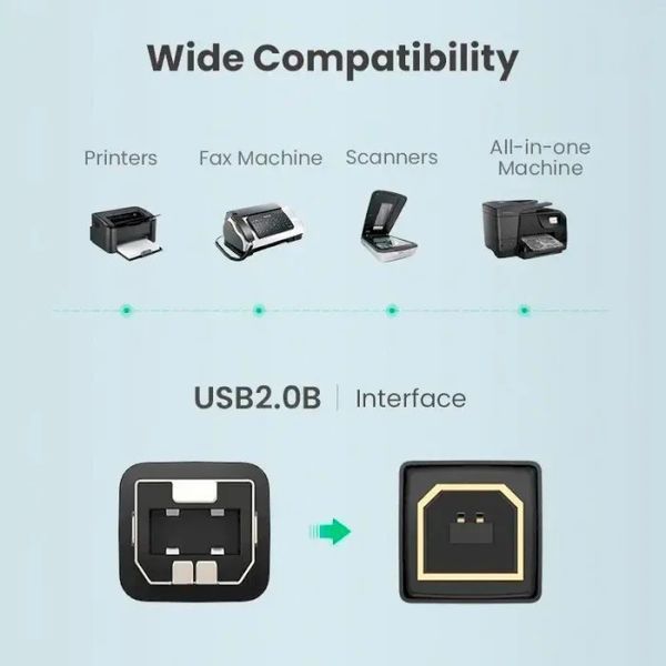Кабель UGREEN US135 USB 2.0 AM To BM Print Cable 5m (10352) Black 317290 фото