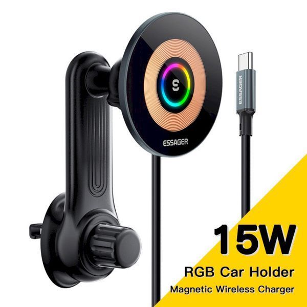 Автомобільний тримач ESSAGER Arpege 15W Magnetic Wirless Car Charger with Phone Holder Function (Rotate Version) (EZJCX-GY01B-Z) Black 315533 фото