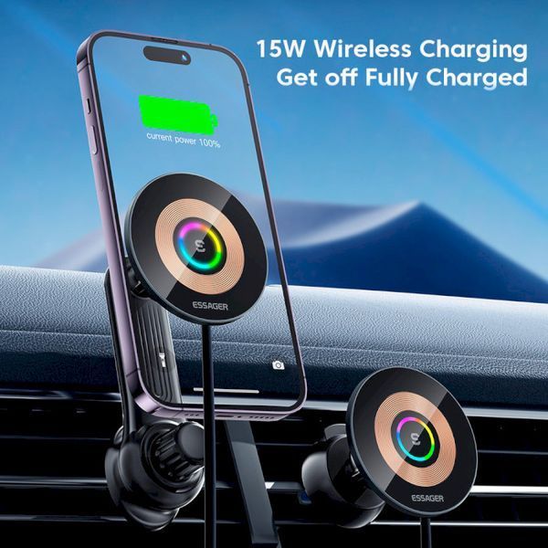 Автомобільний тримач ESSAGER Arpege 15W Magnetic Wirless Car Charger with Phone Holder Function (Rotate Version) (EZJCX-GY01B-Z) Black 315533 фото