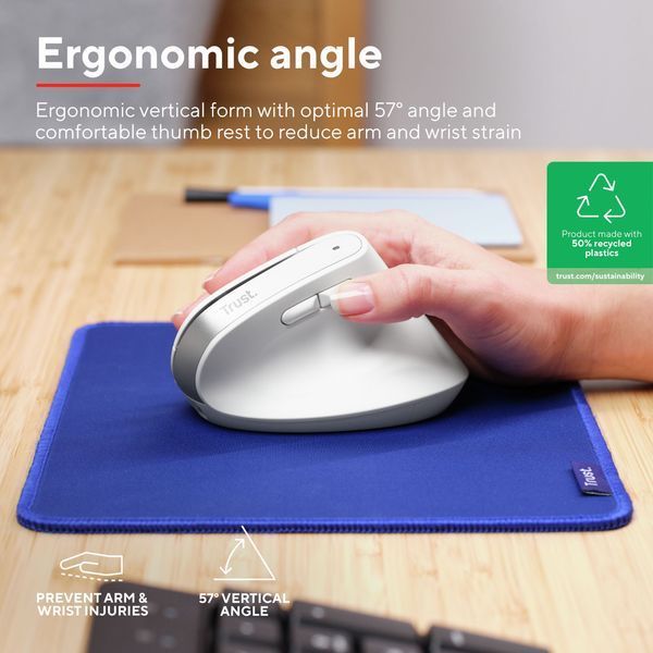 Миша Trust Bayo+ Multidevice Ergonomic, BT/WL/USB-A, біла 392732 фото