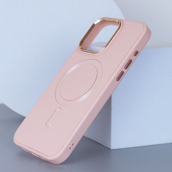 Шкіряний чохол Bonbon Leather Metal Style with MagSafe для Apple iPhone 12 Pro Max (6.7") Рожевий / Light pink 276575 фото
