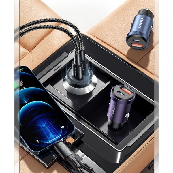 Автомобільний Зарядний пристрій Essager Gyroscope Mini 45W Car Charger USB-A + Type-C (ECCAC45-TL03-Z) Blue 323677 фото