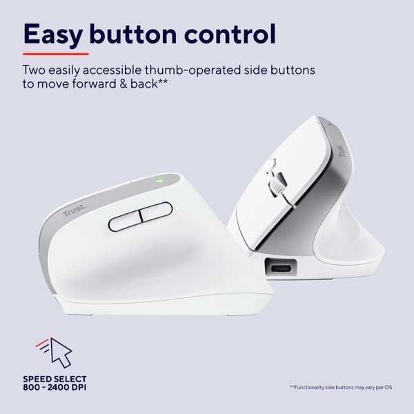 Миша Trust Bayo+ Multidevice Ergonomic, BT/WL/USB-A, біла 392732 фото