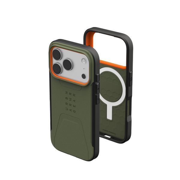 Чохол-накладка iPhone 17 Pro UAG Civilian MagSafe, Olive/Orange (114545117297) 393864 фото