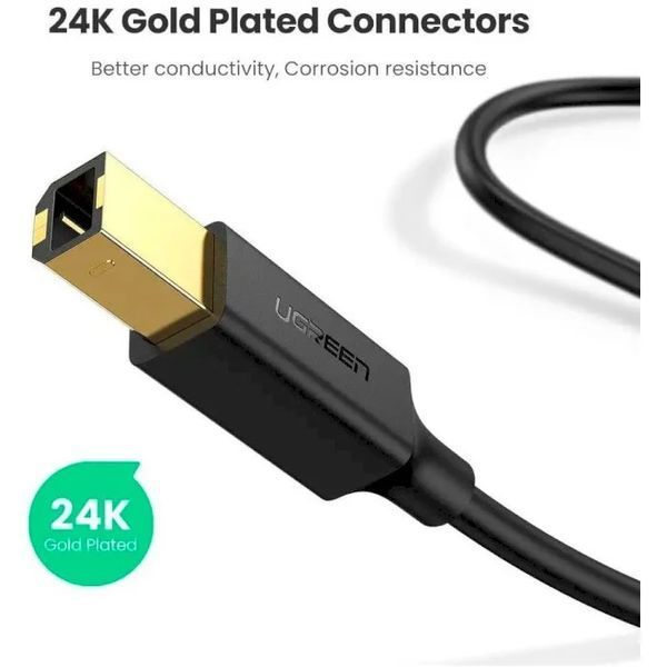 Кабель UGREEN US135 USB 2.0 AM To BM Print Cable 5m (10352) Black 317290 фото