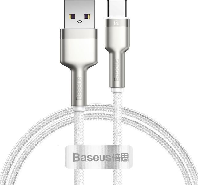 Кабель Baseus Cafule Metal Data Type-C 66W (1m) CAKF000102 White 253542 фото