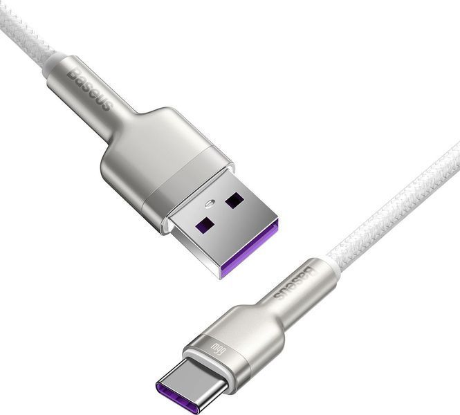 Кабель Baseus Cafule Metal Data Type-C 66W (1m) CAKF000102 White 253542 фото
