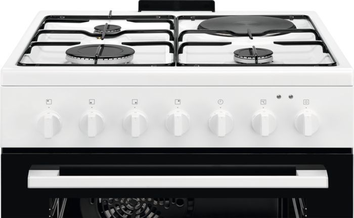 Плита Electrolux комбінована 3 газ + 1 електро, 57л, 60x60см, конвекція, білий (LKM624022W) 374865 фото