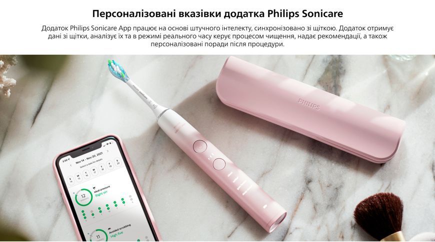 Щітка зубна електр. Philips, Sonicare DiamondClean Prestige 9900, 62т. колив/хв, насадок-1, SenseIQ, зарядний чохол, рожевий (HX9911/84) 369792 фото