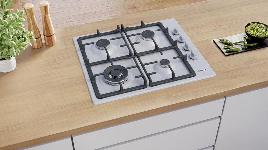 Варильна поверхня Bosch газова, 60см, чавун, WOK, нерж (PBH6C5K90R) 363435 фото