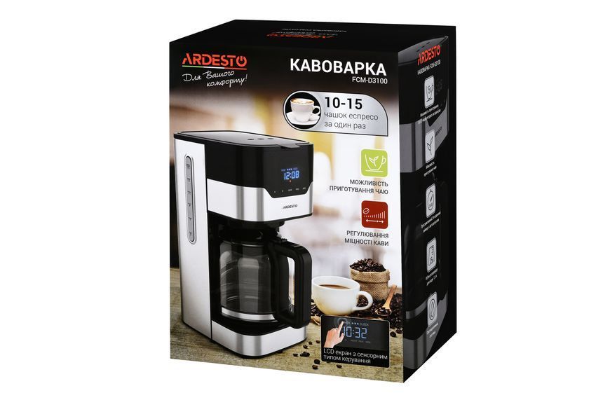 Кавоварка Ardesto крапельна 1.5л, мелена, чорно-сріблястий (FCM-D3100) 366789 фото