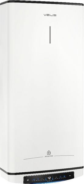 Водонагрівач електр. Ariston плаский слім VELIS PRO DRY WIFI 100 EU, 100л, 2*1,5кВт, сух тен, ун. монтаж, електр. кер-ння, B, Італія, Білий 372835 фото