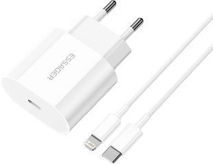 Мережевий Зарядний пристрій Essager Vanjane Travel Phone Charger Set PD20W with PD 20 cable Type C to Lightning EU (EFJB02-XBL02-T) 314521 фото