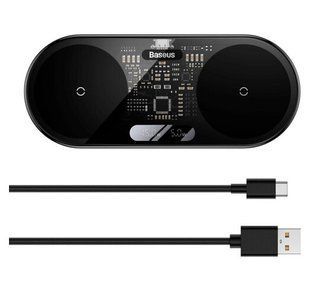 Бездротовий зарядний пристрій Baseus Digital LED Display 2in1 20W (WXSX010101) Black 271565 фото
