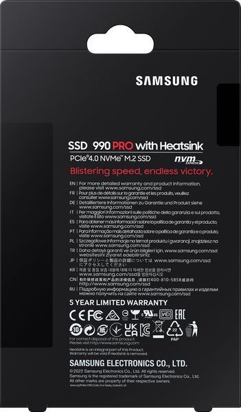 Твердотільний запам&rsquo;ятовувальний пристрій накопичувач (SSD) G4 M.2 NVME 1TB W/HS 990 PRO MZ-V9P1T0CW SAMSUNG 292453 фото