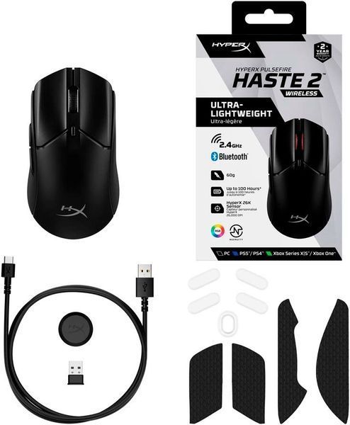 Миша HyperX Pulsefire Haste 2, RGB, USB-A/WL/BT, чорний (6N0B0AA) 363698 фото