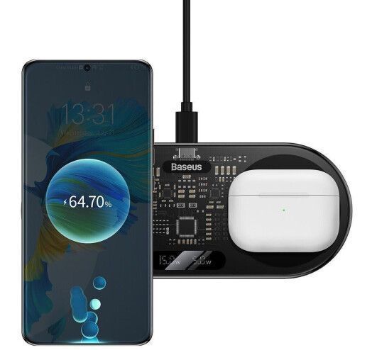 Бездротовий зарядний пристрій Baseus Digital LED Display 2in1 20W (WXSX010101) Black 271565 фото