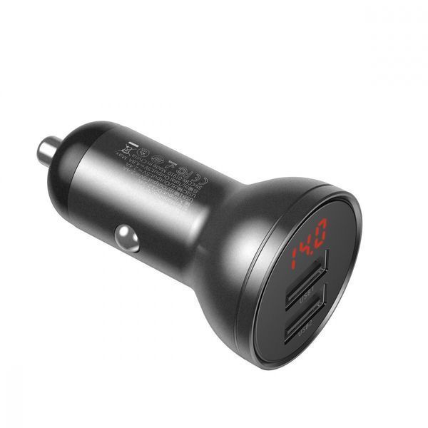 АЗП 2USB Baseus Digital Display (4.8A 24W) (CCBX-0G) Grey 214786 фото