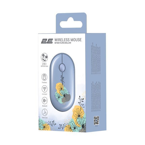 Миша 2E MF300 FLORA:MALLOW Silent WL BT, синій (2E-MF300WFLORABL) 373859 фото