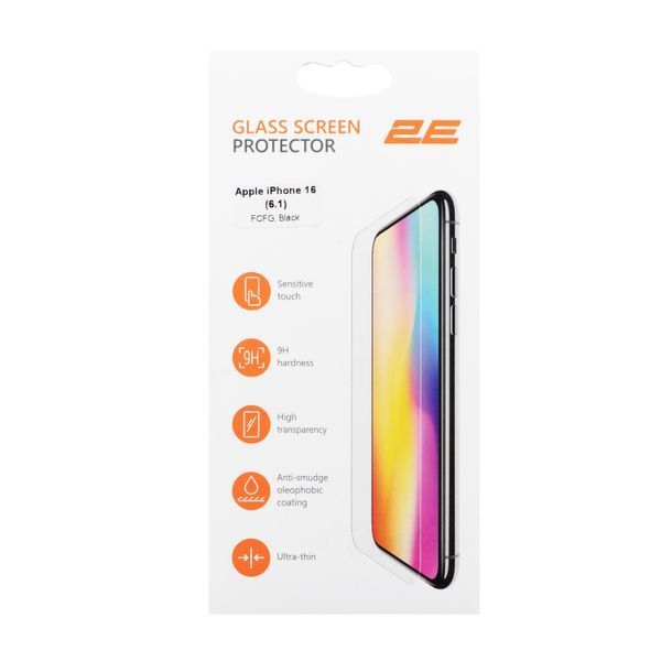 Захисне скло iPhone 16 2E 2.5D FCFG(1 Pack) (2E-IP-16.-6.1-SMFCFG-BB) чорна рамка 373821 фото
