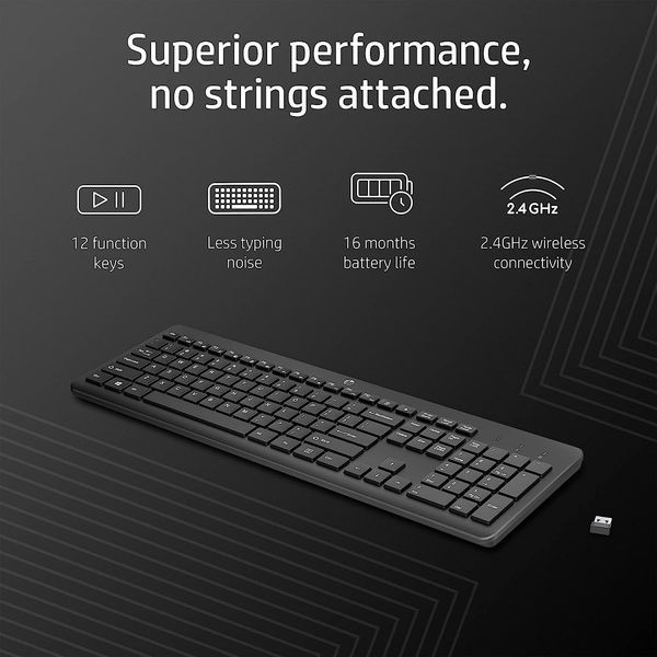 Клавіатура мембранна HP 230, 106key, WL, EN/UK, чорний (3L1E7AA) 365347 фото