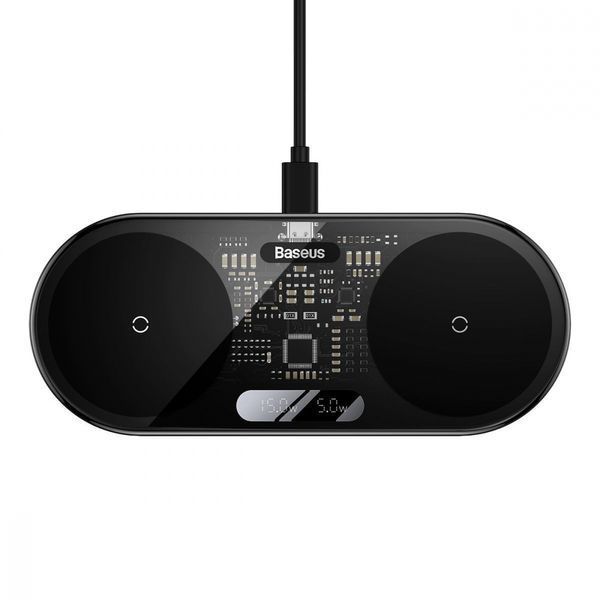 Бездротовий зарядний пристрій Baseus Digital LED Display 2in1 20W (WXSX010101) Black 271565 фото