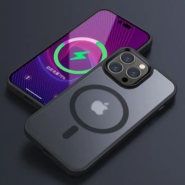 TPU+PC чохол Metal Buttons with MagSafe Colorful для Apple iPhone 15 Pro (6.1") Чорний 275252 фото