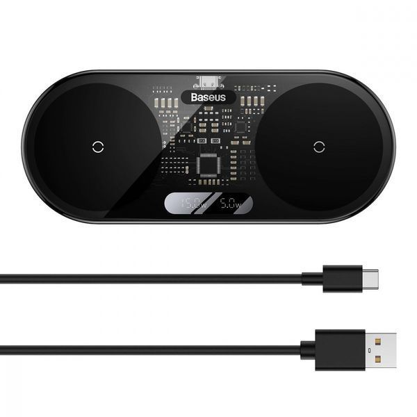 Бездротовий зарядний пристрій Baseus Digital LED Display 2in1 20W (WXSX010101) Black 271565 фото