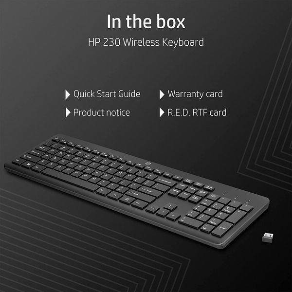 Клавіатура мембранна HP 230, 106key, WL, EN/UK, чорний (3L1E7AA) 365347 фото