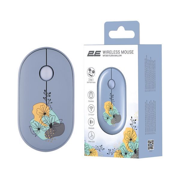Миша 2E MF300 FLORA:MALLOW Silent WL BT, синій (2E-MF300WFLORABL) 373859 фото