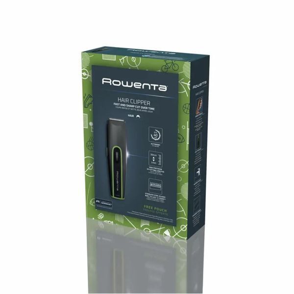 Машинка для стрижки Rowenta Nomad Sport Collection, акум., роторний мотор, насадок-2, кейс, сталь, чорно-зелений (TN1409F0) 372712 фото