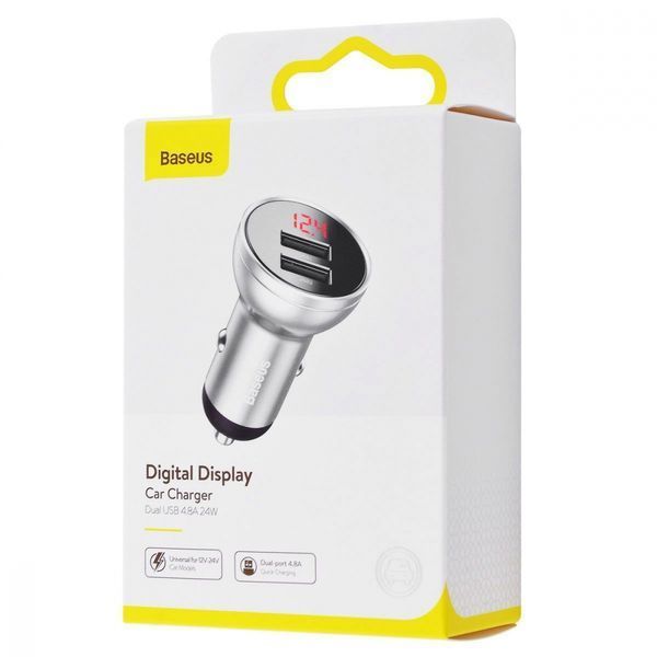 АЗП 2USB Baseus Digital Display (4.8A 24W) (CCBX-0G) Grey 214786 фото