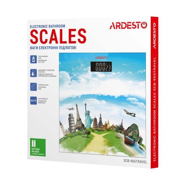 Ваги Ardesto підлогові Travel, 150кг, AAAx2 в комплекті, скло, багатокольорові (SCB-965TRAVEL) 369005 фото