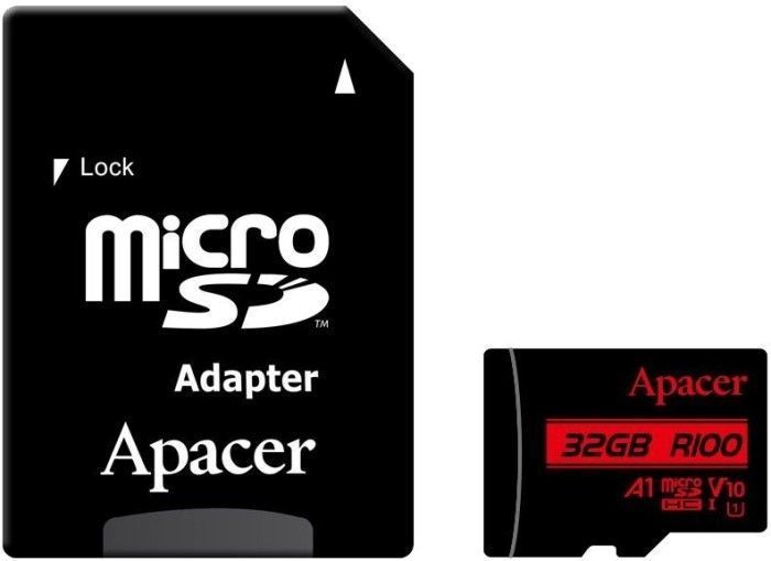 Карта пам'яті Apacer microSDHC UHS-I 32GB R100 V10 A1 + SD adapter (AP32GMCSH10UB-R) 318908 фото
