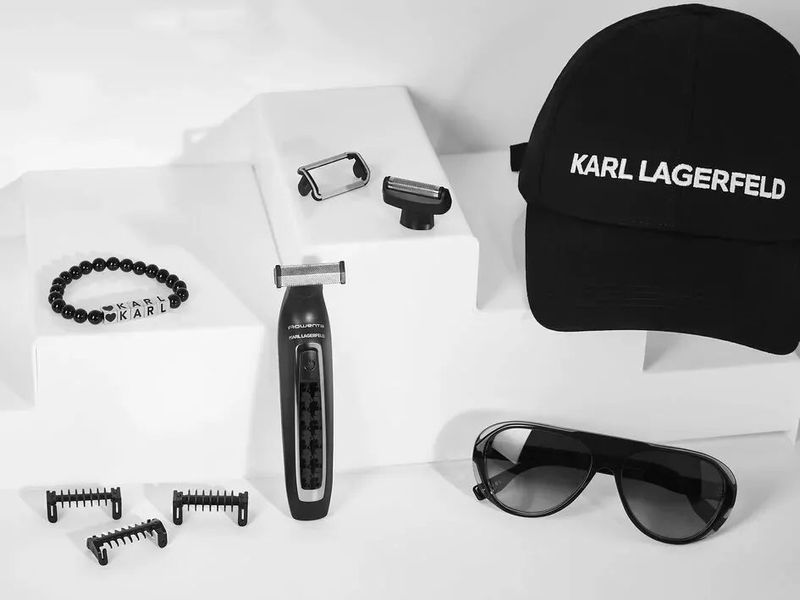 Тример Rowenta & Karl Lagerfeld Forever Sharp, для бороди, вусів, акум., роторний мотор, насадок-4, титан.напил., чорний (TN602LF0) 371724 фото
