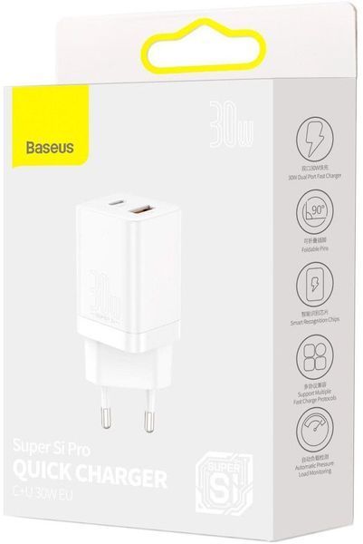 Зарядний Пристрій Baseus Super Si Pro Quick Charger Type-C+USB 30W CCSUPP-E02 White 241478 фото