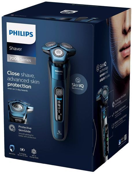 Бритва електр. Philips роторна Series 7000, 9Вт, бритв.головок-3, Li-Ion, сух.+волог., тример, чохол, Bt., сіро-синій (S7882/55) 363452 фото