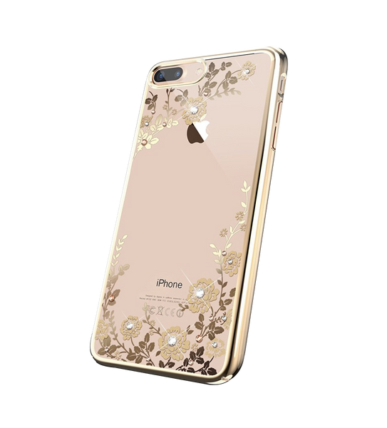 Чохол-накладка iPhone 7 Kingxbar PC-Crystal elements Hearts transparent Gold 71078 фото