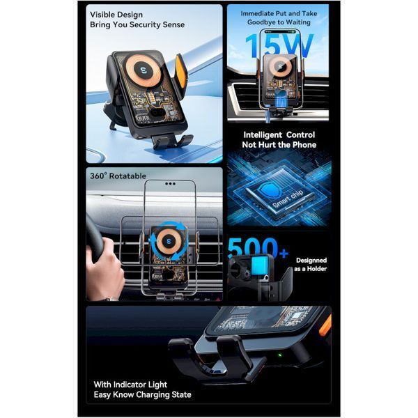 Автомобільний тримач ESSAGER Junyi 15W Wireless Phone Holder for Car (Air Outlet Type) (EZJWX-JY01-Z) 315750 фото
