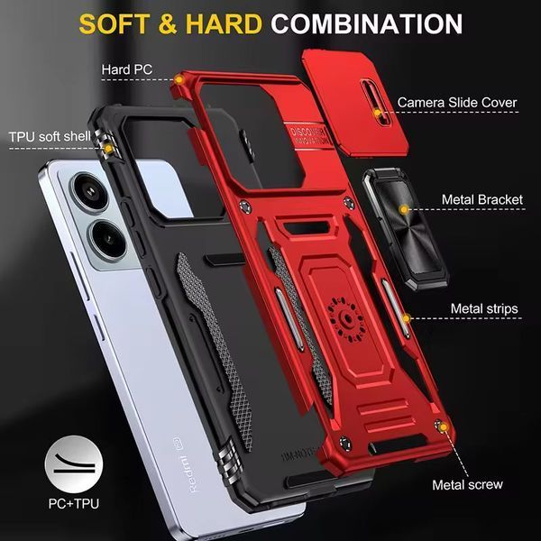 Ударостійкий чохол Camshield Army Ring для Xiaomi Poco X6 Pro Червоний / Red 320105 фото