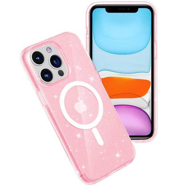 Чохол TPU Galaxy Sparkle (MagFit) для Apple iPhone 12 Pro / 12 (6.1") Pink+Glitter 277362 фото