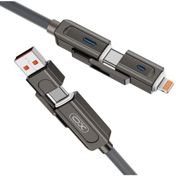 кабель XO NB275 Zinc Alloy Silicone Type-C/USB-A to TYPE-C/Lightning - 4-in-1 - 60W - 1m (Сірий) 388724 фото