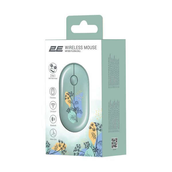 Миша 2E MF300 FLORA:DILL Silent WL BT, зелений (2E-MF300WFLORAGN) 373912 фото