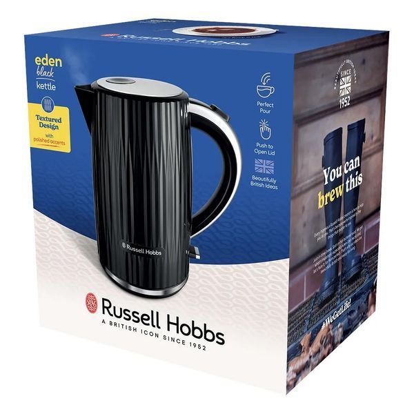 Електрочайник Russell Hobbs Eden, 1.7л, нержавіюча сталь, пластик, чорний (27361-70) 363975 фото