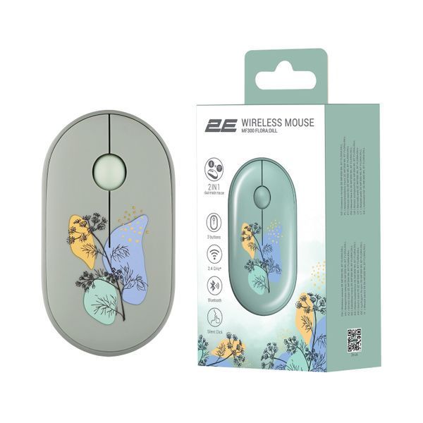 Миша 2E MF300 FLORA:DILL Silent WL BT, зелений (2E-MF300WFLORAGN) 373912 фото